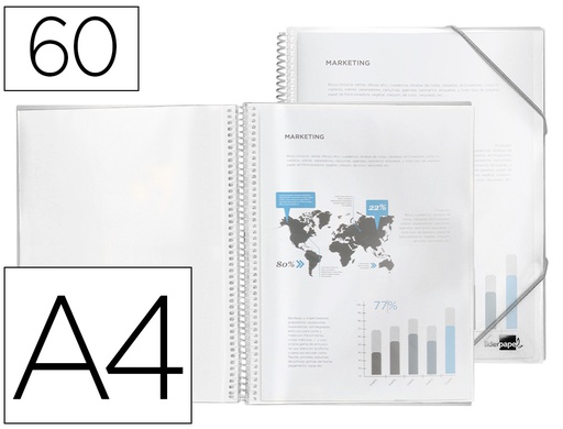 [EC56] CARPETA LIDERPAPEL ESCAPARATE CON ESPIRAL 60 FUNDAS POLIPROPILENO DIN A4 TRANSPARENTE
