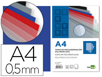 [TE26] TAPA ENCUADERNACION LIDERPAPEL POLIPROPILENO A4 0.5 MM AZUL TRANSLUCIDO PAQUETE DE 100 UNIDADES