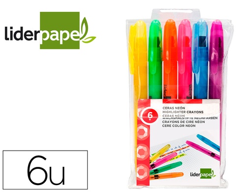[ZC10] MARCADOR DE CERA GEL LIDERPAPEL FLUORESCENTE ESTUCHE 6 COLORES SURTIDOS