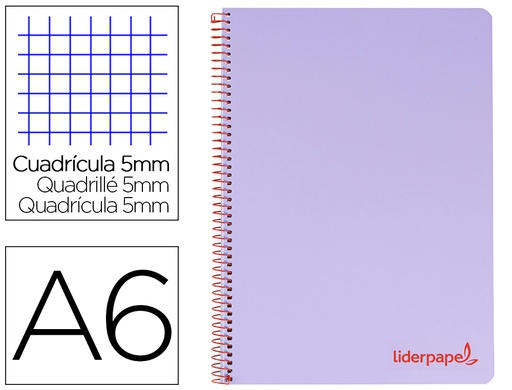 [BD14] CUADERNO ESPIRAL LIDERPAPEL A6 MICRO WONDER TAPA PLASTICO 120H 90 GR CUADRO 5MM 4 BANDAS COLOR VIOLETA