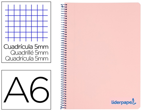 [BD11] CUADERNO ESPIRAL LIDERPAPEL A6 MICRO WONDER TAPA PLASTICO 120H 90 GR CUADRO 5MM 4 BANDAS COLOR ROSA