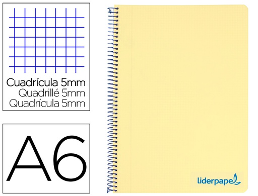 [BD15] CUADERNO ESPIRAL LIDERPAPEL A6 MICRO WONDER TAPA PLASTICO 120H 90 GR CUADRO 5MM 4 BANDAS COLOR AMARILLO