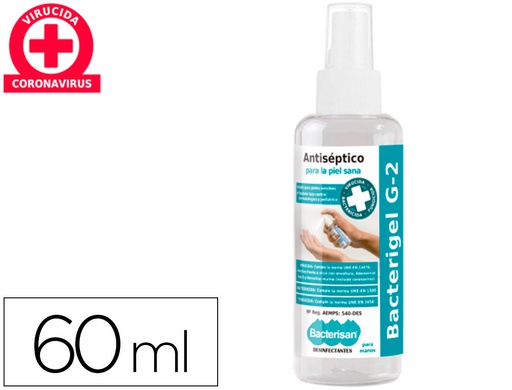 [5071 DMO28545 (1LM029580)] GEL HIDROALCOHOLICO ANTISEPTICO BACTERIGEL G2 PARA MANOS LIMPIA DESINFECTA SIN ACLARADO. SPRAY DE 60 ML