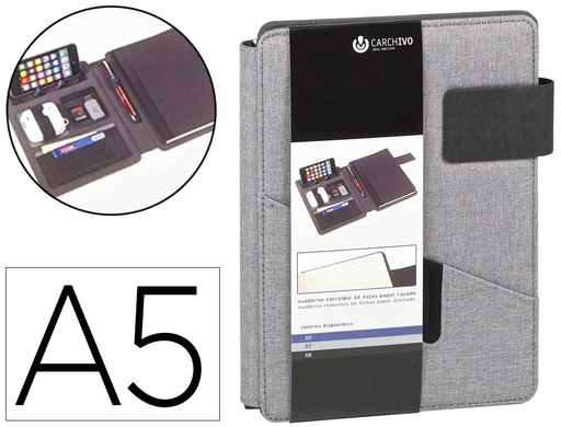 [23015007] CARPETA PORTAFOLIOS CARCHIVO VENTURE DIN A5 CON CUADERNO Y SOPORTE SMARTPHONE COLOR GRIS