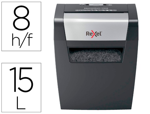 [2104570EU] DESTRUCTORA DE DOCUMENTOS REXEL MOMENTUM X308 CAPACIDAD DE CORTE 8 HOJAS DESTRUYE GRAPAS Y CLIPS 15 LITROS