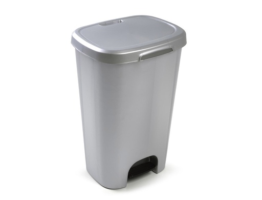 [1214512] PAPELERA CONTENEDOR PLASTICFORTE PLASTICO CON TAPADERA Y PEDAL 50 LITROS COLOR PLATA 410X360X635 MM