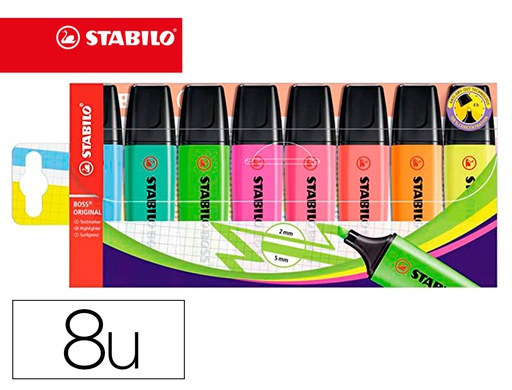 [70/8] ROTULADOR STABILO BOSS FLUORESCENTE 70 ESTUCHE DE 8 UNIDADES COLORES SURTIDOS