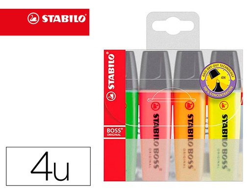[70/4] ROTULADOR STABILO BOSS FLUORESCENTE 70 ESTUCHE DE 4 UNIDADES COLORES SURTIDOS