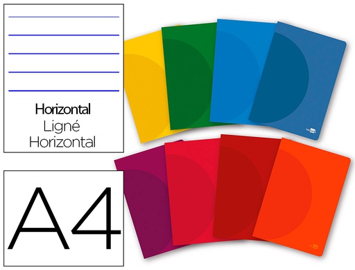 [LF02] LIBRETA LIDERPAPEL 360 TAPA DE PLASTICO A4 48 HOJAS 90G/M2 HORIZONTAL CON DOBLE MARGEN COLORES SURTIDOS
