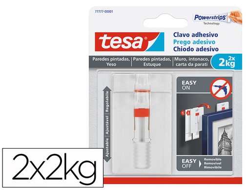 [77777-00001-00] CLAVO AUTOADHESIVO TESA SUJECION HASTA 2 KG USO PAREDES PINTADAS REMOVIBLE BLISTER DE 2 UNIDADES