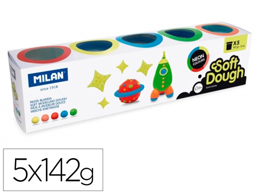 [913505N] PASTA MILAN PARA MODELAR SOFT DOUGH NEON CAJA DE 5 BOTES COLORES SURTIDOS 142 G