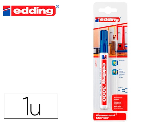 [E-3000/1-03] ROTULADOR EDDING MARCADOR PERMANENTE 3000 AZUL N.3 PUNTA REDONDA 1,5-3 MM BLISTER DE 1 UNIDAD