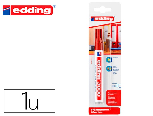 [E-3000/1-02] ROTULADOR EDDING MARCADOR PERMANENTE 3000 ROJO N.2 PUNTA REDONDA 1,5-3 MM BLISTER DE 1 UNIDAD