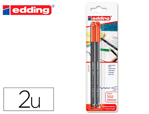 [E-1200/2-02] ROTULADOR EDDING PUNTA FIBRA 1200 ROJO N.2 PUNTA REDONDA 0.5 MM BLISTER DE 2 UNIDADES