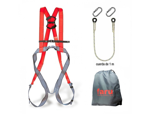 [BASICO2] CONJUNTO ANTICAIDAS FARU ARNES P30F + CUERDA C170 + 2 MOSQUETONES VIROLA + BOLSA PORTA ARNES