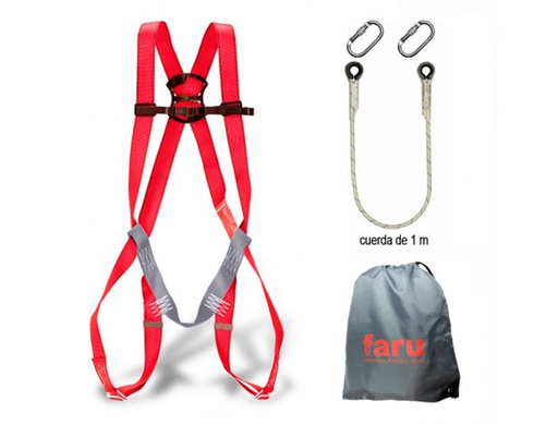 [BASICO1] CONJUNTO ANTICAIDAS FARU ARNES P01 + CUERDA C170 + 2 MOSQUETONES VIROLA + BOLSA PORTA ARNES