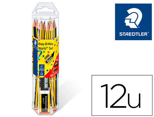 [61 120P2] LAPICES DE GRAFITO STAEDTLER NORIS N.2 HB BLISTER PROMOCIONAL 120 ANIVERSARIO DE12 UDS + AFILALAPIZ + GOMA