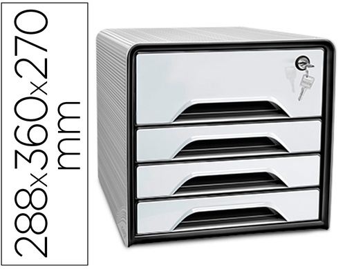 [1073110511] FICHERO CAJONES DE SOBREMESA CEP SMOOVE SECURE CON CERRADURA 4 CAJONES COLOR BLANCO/NEGRO 288X360X270 MM