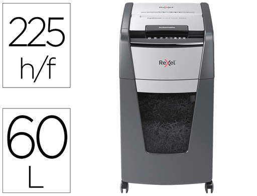 [2020225XEU] DESTRUCTORA DE DOCUMENTOS REXEL OPTIMUM AUTOFEED+ 225X EU CAPACIDAD DE CORTE 225 HOJAS DESTRUYE GRAPAS Y CLIPS