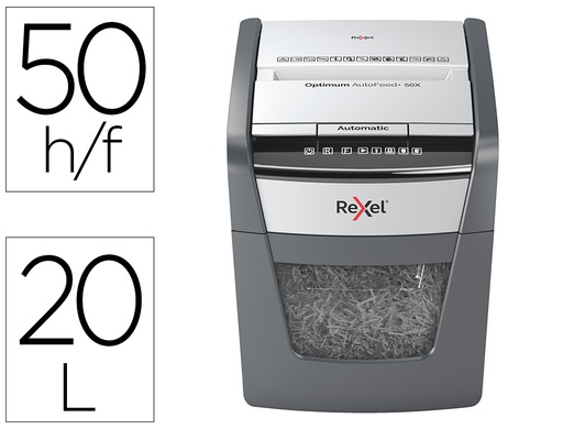 [2020050XEU] DESTRUCTORA DE DOCUMENTOS REXEL OPTIMUM AUTOFEED+ 50X EU CAPACIDAD DE CORTE 50 HOJAS DESTRUYE GRAPAS Y CLIPS