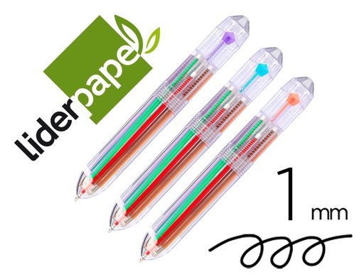 [BW02] BOLIGRAFO LIDERPAPEL 10 EN 1 CUERPO TRANSPARENTE 10 COLORES 1 MM RETRACTIL
