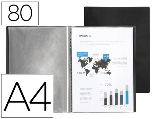 [EC92] CARPETA LIDERPAPEL ESCAPARATE 80 FUNDAS POLIPROPILENO DIN A4 NEGRO OPACO