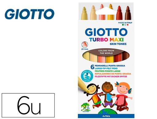 [F527000] ROTULADOR GIOTTO TURBO MAXI SKIN TONES LAVABLE PUNTA BLOQUEADA CAJA DE 6 COLORES SURTIDOS