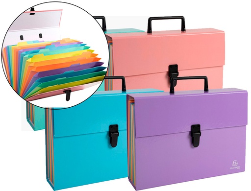 [56760E] MALETIN EXACOMPTA AQUAREL CON FUELLE CARTON FORRADO 18 DEPARTAMENTOS COLORES SURTIDOS