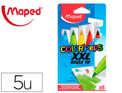 [844705] ROTULADOR MAPED COLOR PEPS JUMBO PUNTA PINCEL CAJA DE 5 COLORES SURTIDOS