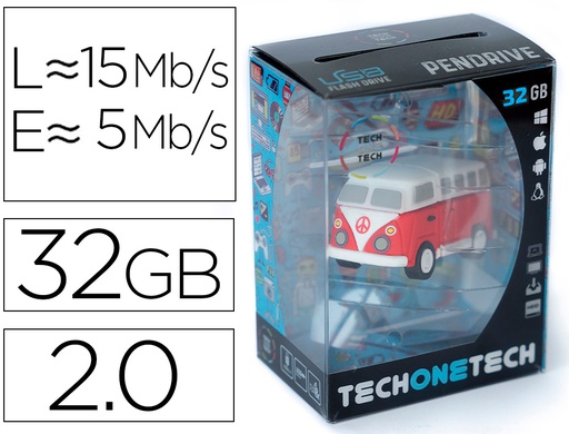 [TEC5147-32] MEMORIA USB TECH ON TECH HIPPY VAN BANG CAMPER 32 GB