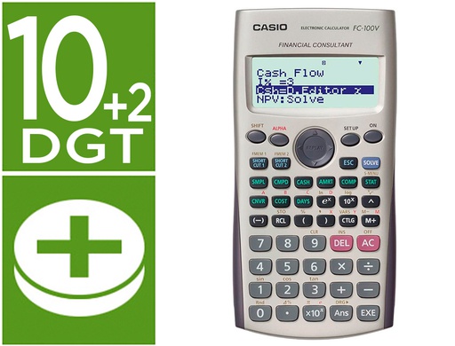 [FC-100V-2] CALCULADORA CASIO FC-100V FINANCIERA 4 LINEAS 10+2 DIGITOS ALMACENAMIENTO FLASH CALCULO DE GANANCIAS CON TAPA