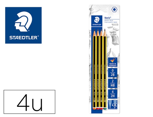 [120-S BK4D] LAPICES DE GRAFITO STAEDTLER NORIS BLISTER DE 2 UNIDADES N 2 HB + 1 UNIDAD N 0 2B + 1 UNIDAD N 4 2H