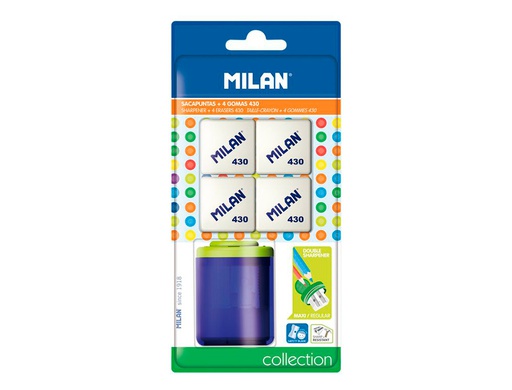 [BYM10273] SACAPUNTAS MILAN COLLECTION PLASTICO 2 USOS + 4 GOMAS DE BORRAR 430