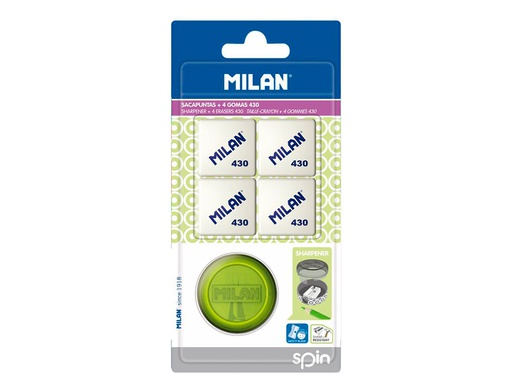 [BYM10227] SACAPUNTAS MILAN SPIN PLASTICO 1 USO + 4 GOMAS 430