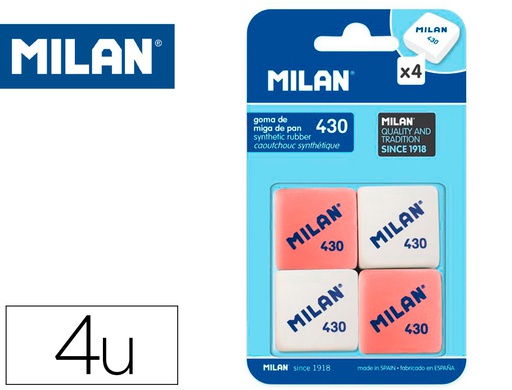 [BMM9215] GOMA DE BORRAR MILAN 430 BLISTER DE 4 UNIDADES