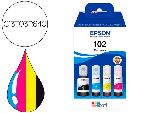 [C13T03R640] INK-EPSON /102 ECOTANK MULTIPACK BOTELLA INK /ECOTANK ET-2700 / ET-2750 / ET-2751 / ET-2756 / ET-3700 /
