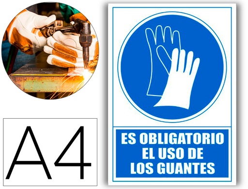[6173-03 AZ] PICTOGRAMA ARCHIVO 2000 OBLIGATORIO USO DE GUANTES PVC AZUL LUMINISCENTE 210X297 MM