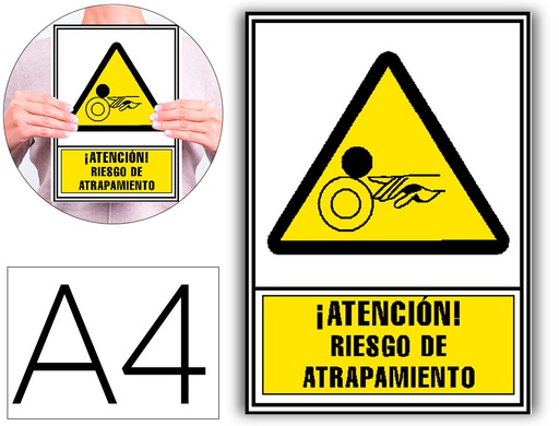 [6172-07 AM] PICTOGRAMA ARCHIVO 2000 ATENCION RIESGO DE ATRAPAMIENTO PVC AMARILLO LUMINISCENTE 210X297 MM