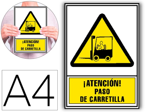 [6172-05 AM] PICTOGRAMA ARCHIVO 2000 ATENCION PASO DE CARRETILLA PVC AMARILLO LUMINISCENTE 210X297 MM