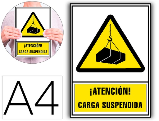 [6172-04 AM] PICTOGRAMA ARCHIVO 2000 ATENCION CARGA SUSPENDIDA PVC AMARILLO LUMINISCENTE 210X297 MM