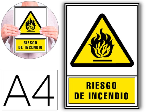 [6172-01 AM] PICTOGRAMA ARCHIVO 2000 RIESGO DE INCENDIO PVC AMARILLO LUMINISCENTE 210X297 MM