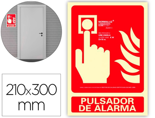 [6171-04H RJ] PICTOGRAMA ARCHIVO 2000 PULSADOR DE ALARMA PVC ROJO LUMINISCENTE 210X300 MM
