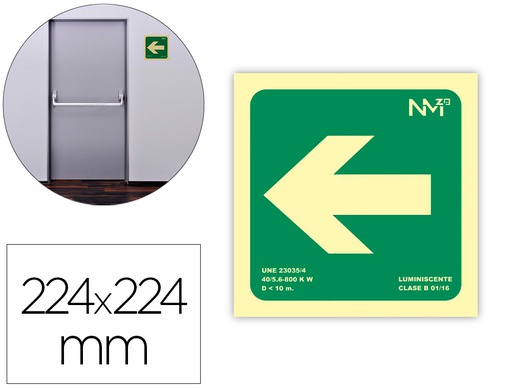 [6170-10HI VE] PICTOGRAMA ARCHIVO 2000 FLECHA IZQUIERDA PVC VERDE LUMINISCENTE 224X224 MM