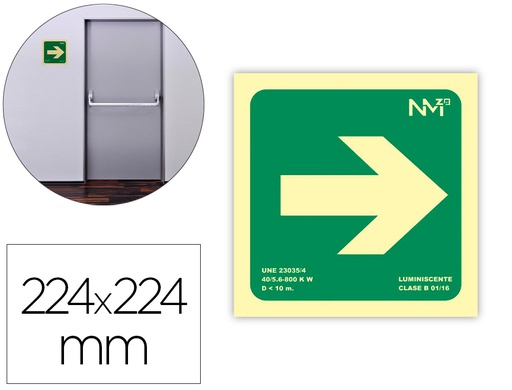 [6170-10HD VE] PICTOGRAMA ARCHIVO 2000 FLECHA DERECHA PVC VERDE LUMINISCENTE 224X224 MM