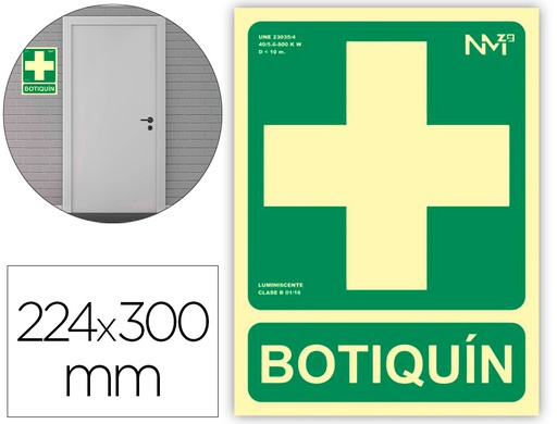 [6170-05H VE] PICTOGRAMA ARCHIVO 2000 BOTIQUIN PVC VERDE LUMINISCENTE 224X300 MM