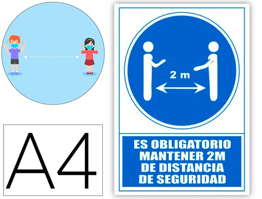 [6173-16 AZ] PICTOGRAMA ARCHIVO 2000 OBLIGATORIO MANTENER 2 M DE DISTANCIA DE SEGURIDAD PVC COLOR AZUL 210X297 MM