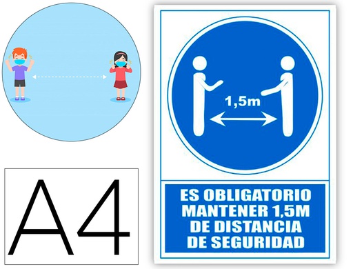 [6173-15 AZ] PICTOGRAMA ARCHIVO 2000 OBLIGATORIO MANTENER 1,5 M DE DISTANCIA DE SEGURIDAD PVC COLOR AZUL 210X297 MM