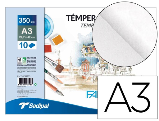 [F74233256] BLOC DIBUJO ACUARELA SADIPAL FABRIANO ESPIRAL DIN A3 10 HOJAS 350 G/M2 GRANO SUAVE