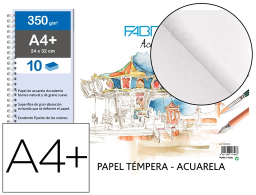 [F74233255] BLOC DIBUJO ACUARELA SADIPAL FABRIANO ESPIRAL DIN A4+ 10 HOJAS 350 G/M2 GRANO SUAVE