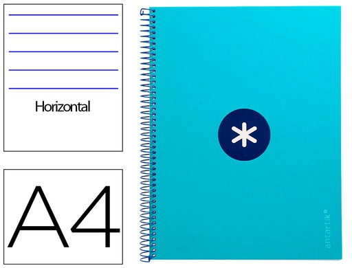 [KB36] CUADERNO ESPIRAL LIDERPAPEL A4 MICRO ANTARTIK TAPA FORRADA80H 90 GR HORIZONTAL 1 BANDA 4 TALADROS COLOR TURQUESA